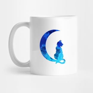 Blue Crescent Moon and Kitty Cat Mug